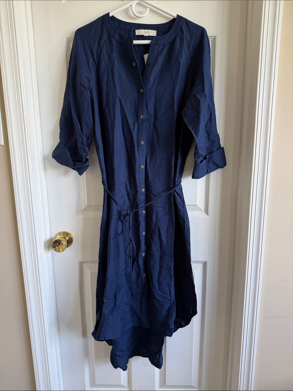 LOFT Navy Button-Down High-Low Shirt Dress